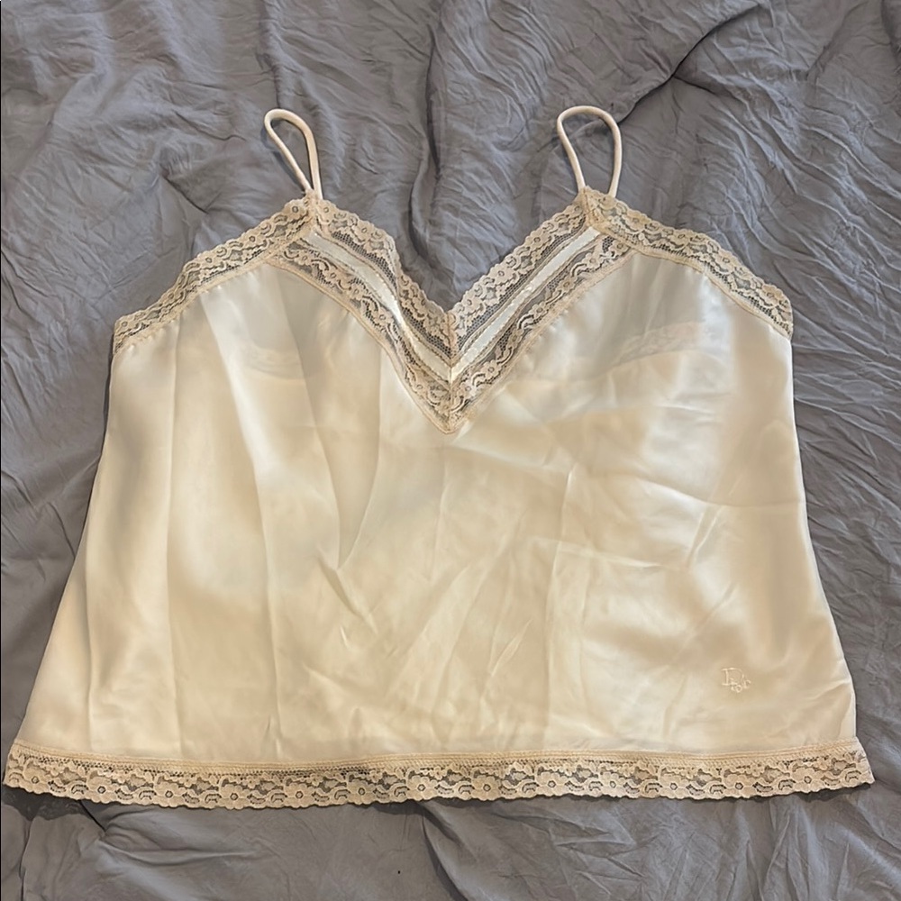 Dior Cream Lace-Trim Silk Camisole